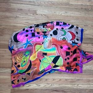 Dilemma Dhun Shroff 90s Abstract Print 100% Silk Blouse Top - vintage